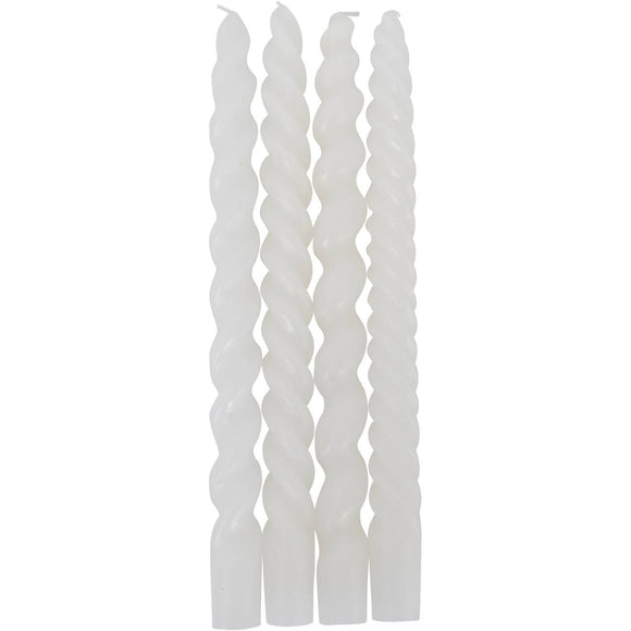 Set of 4 Twisted Dinner Candles, White