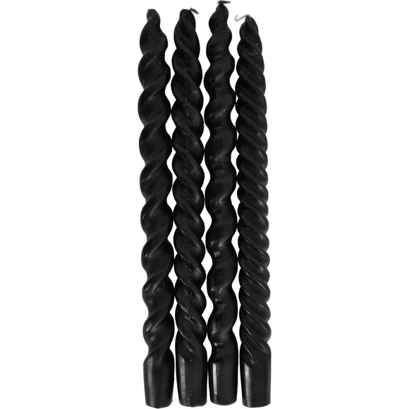 Set of 4 Twisted Dinner Candles Black