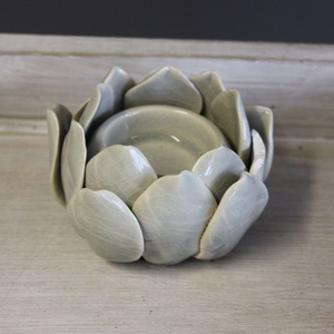 Light Grey Ceramic Lotus Candle Holder