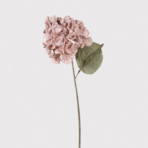 Dusky Pink Hydrangea Spray with Leaves