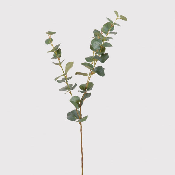 A realistic looking stem of faux eucalyptus.