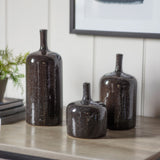 Set of 3 Ceramic Decorative Bottles, Mottled Blue/Grey
