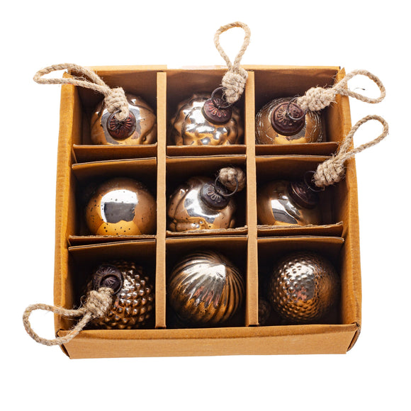 Silver Crackle Glass Mini Bauble - Set Of 9