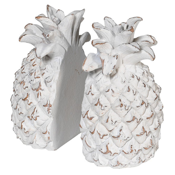 These distressed white pineapple bookends will take your shelfie to another level.