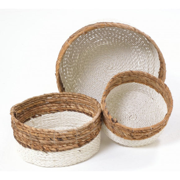 Large Natural and White Woven Basket